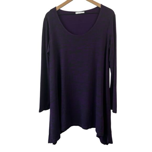 Bryn Walker Women Top Small Purple Black Tunic Lagenlook Oversized Stretch - Picture 1 of 9
